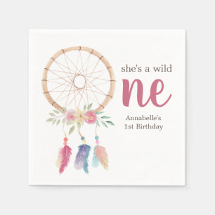 Cute Watercolor Dreamcatcher Wild One 1st Birthday Napkin