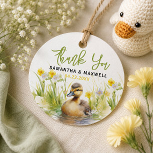 Cute Watercolor Duck Baby Boy Shower Favour Tags
