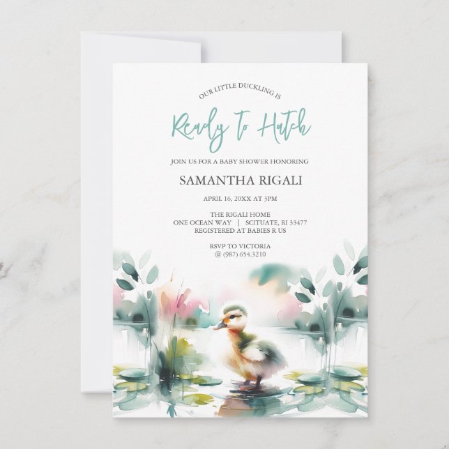 Cute Watercolor Duck Baby Boy Shower Invitation (Front)