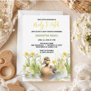 Cute Watercolor Duck Baby Boy Shower Invitation