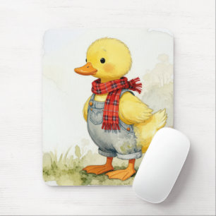 Cute Watercolor Duck In Overalls Mouse Mat