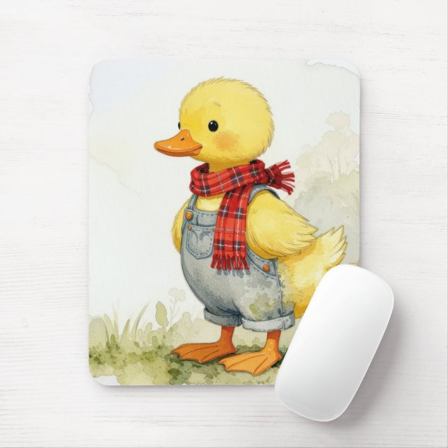 Cute Watercolor Duck In Overalls Mouse Mat (With Mouse)
