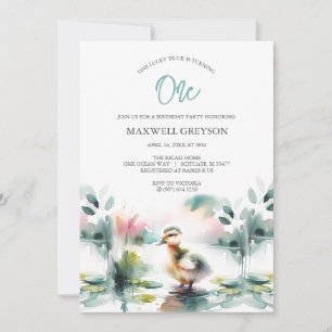 Cute Watercolor Duck Kid's Birthday Invitation