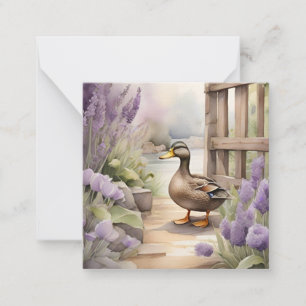Cute Watercolor Duck N Lavender Blank Card