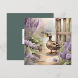 Cute Watercolor Duck N Lavender Blank  Card