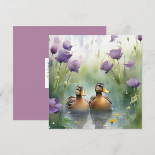 Cute Watercolor Duck N Wildflowers Blank  Card