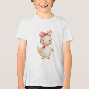 Cute Watercolor Duck with Gingham Bow Illustration Tri-Blend Shirt