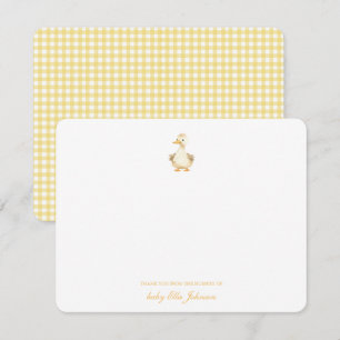 Cute watercolor Duck Yellow Gingham Baby thank you