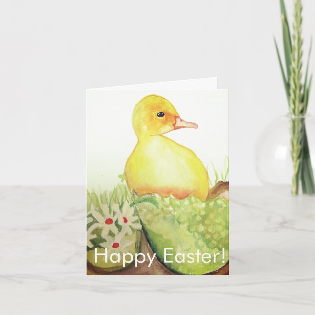 Cute Watercolor Duckling Easter Floral Thank You Card (Front)