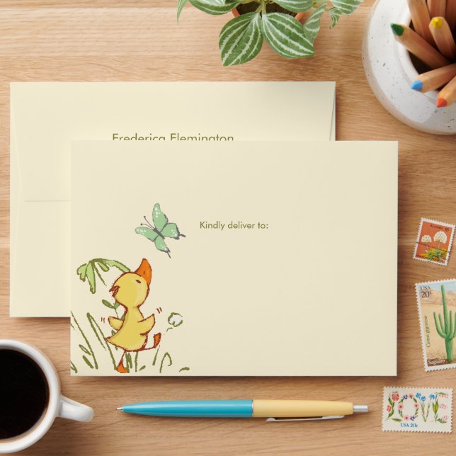 Cute Watercolor Duckling Envelope (Desk)