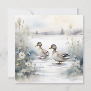 Cute Watercolor Ducks N Daisies Blank  Card
