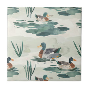Cute watercolor ducks pattern tile