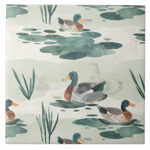Cute watercolor ducks pattern tile