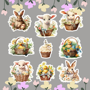 Cute Watercolor Easter Animals Spring Vintage