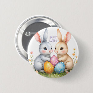 Cute Watercolor Easter Bunnies Happy Easter 6 Cm Round Badge