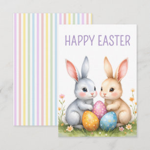Cute Watercolor Easter Bunnies Happy Easter Card