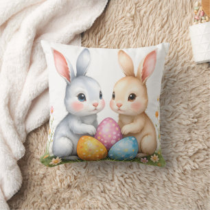 Cute Watercolor Easter Bunnies Happy Easter Cushion