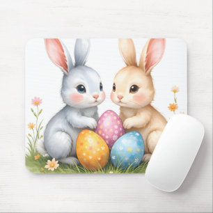 Cute Watercolor Easter Bunnies Happy Easter Mouse Mat