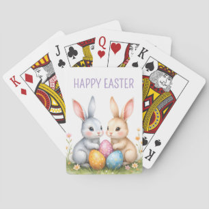 Cute Watercolor Easter Bunnies Happy Easter Playing Cards