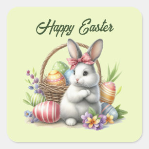 Cute watercolor Easter bunny add text  Square Sticker