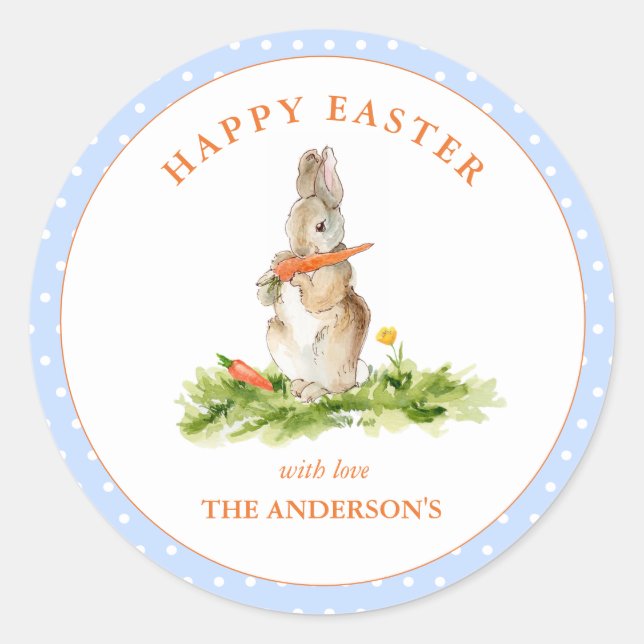 Cute watercolor Easter Bunny  Classic Round Sticker (Front)