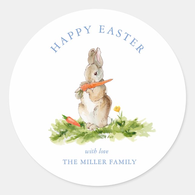 Cute watercolor Easter Bunny  Classic Round Sticker (Front)