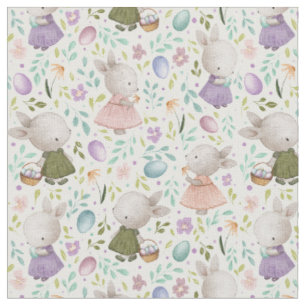 Cute Watercolor Easter Bunny Egg Hunt Fabric