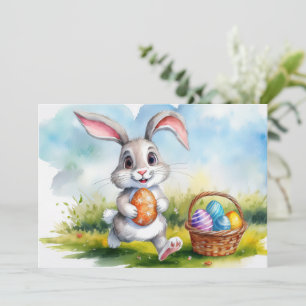Cute Watercolor Easter Bunny Holiday Card