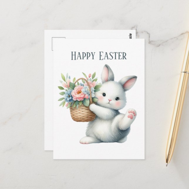 Cute watercolor Easter bunny message Postcard (Front/Back In Situ)