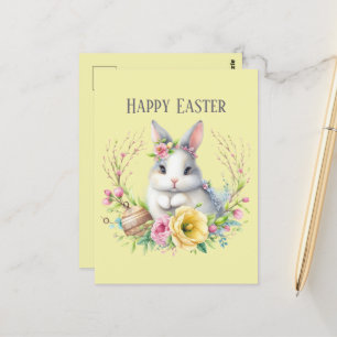 Cute watercolor Easter bunny message Postcard