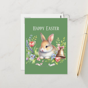 Cute watercolor Easter bunny message  Postcard