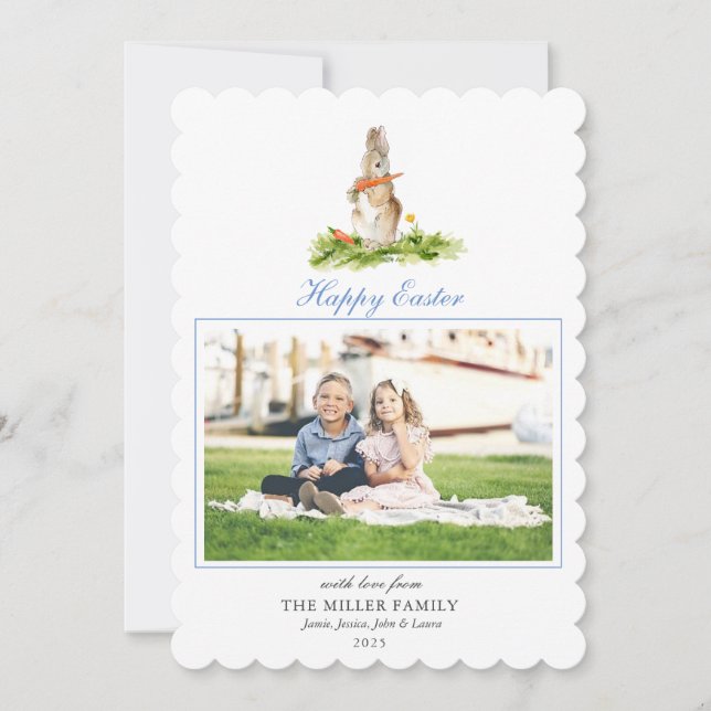 Cute watercolor Easter bunny photo Holiday Card (Front)