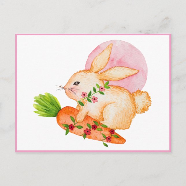 Cute Watercolor Easter Bunny Postcard (Front)