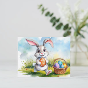 Cute Watercolor Easter Bunny Postcard