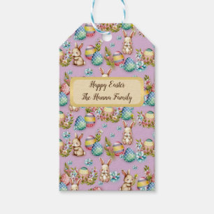 Cute Watercolor Easter Eggs, Bunny and Floral Gift Tags