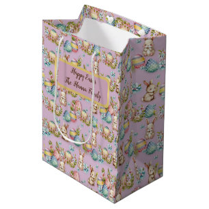 Cute Watercolor Easter Eggs, Bunny and Floral Medium Gift Bag