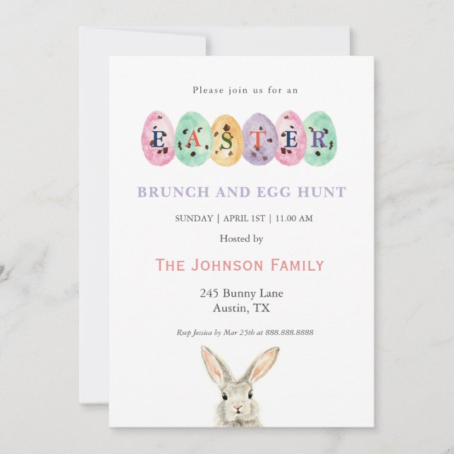 Cute watercolor Easter eggs Easter Brunch  Holiday Card (Front)