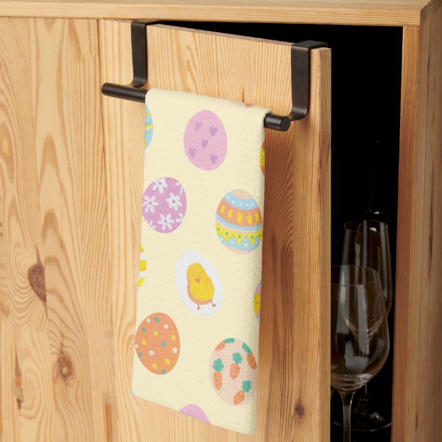 Cute Watercolor Easter Painted Egg Pattern Yellow Tea Towel (Thirds Fold)