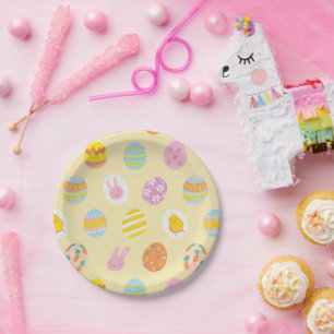 Cute Watercolor Egg Pattern Yellow Kids Birthday Paper Plate
