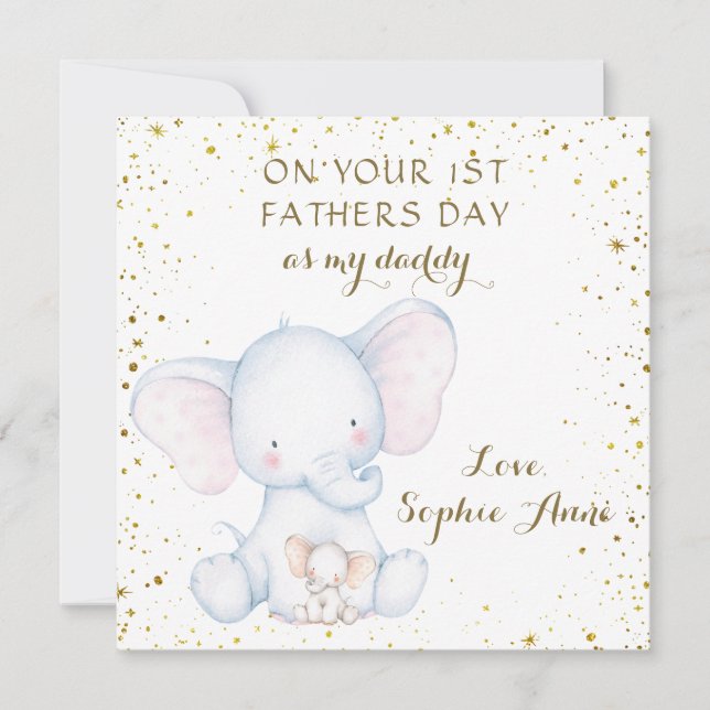 Cute Watercolor Elephant 1st Father's Day Card (Front)