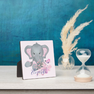Cute watercolor Elephant baby personalised Plaque