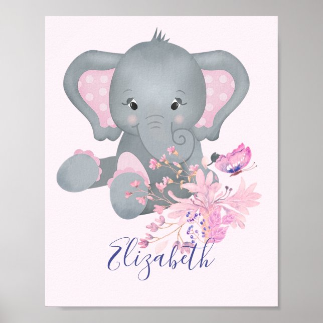Cute watercolor Elephant baby    Poster (Front)