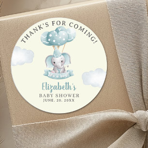 Cute Watercolor Elephant Baby Shower Boy Classic Round Sticker