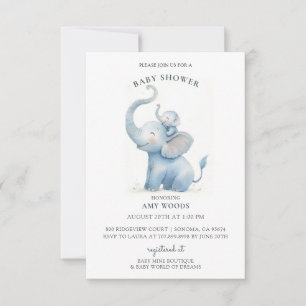 Cute Watercolor Elephant Baby Shower Invitation