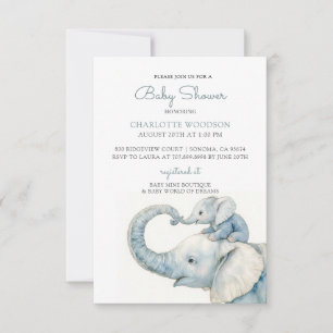 Cute Watercolor Elephant Baby Shower Invitation