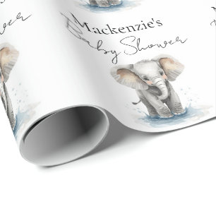 Cute Watercolor Elephant Baby Shower Wrapping Paper