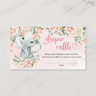 Cute watercolor elephant blush roses diaper raffle enclosure card