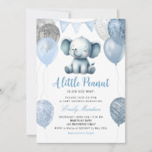 Cute watercolor Elephant Boy Balloons Baby Shower