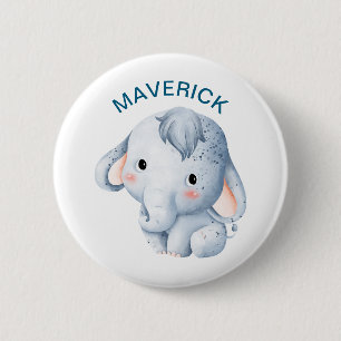 Cute Watercolor Elephant Custom Boys Name Pin