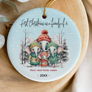 Cute Watercolor Elephant Family of Four Christmas Ceramic Tree Decoration